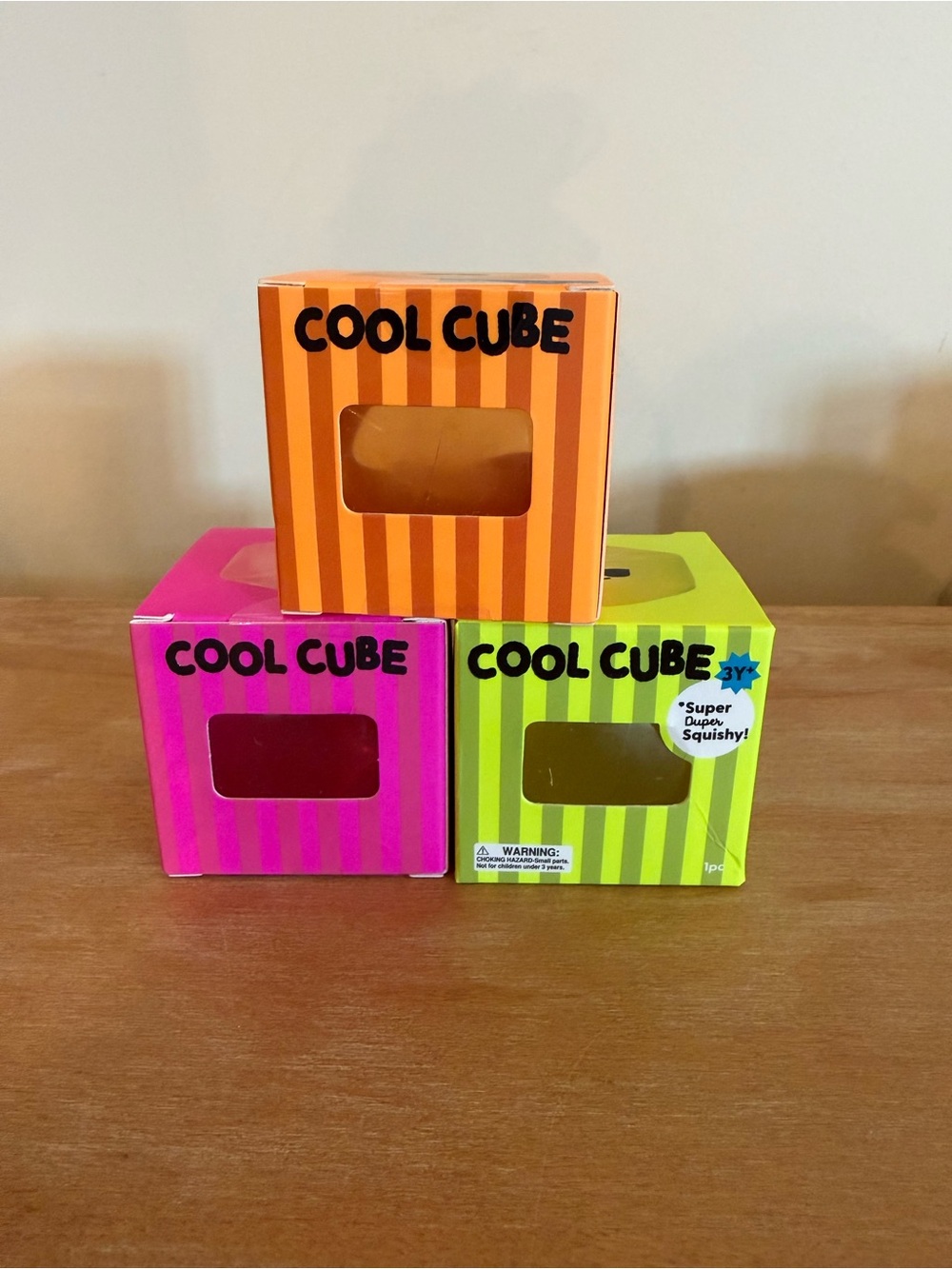 Cool Cube Squishy Set - Orange, Pink, Lime Green
